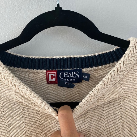 Chaps 100% cotton Thick Crewneck Sweater Cream (L) - Picture 4 of 4